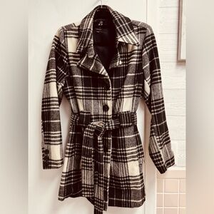 Miss Ashley Professional Plaid Long Coat with Matching Belt